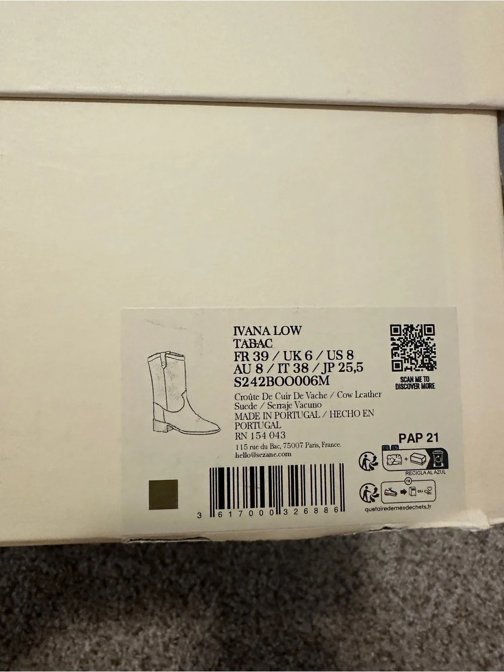 Sezane womens LOW IVANA ANKLE BOOTS size 8